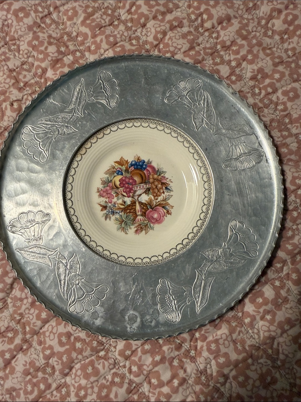 Triumph Limoges Wrought Farberware Imperial Victorian 15" Platter 22K White Gold